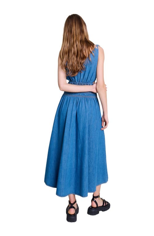 Shop Maje Cutaway Denim Maxi Dress In Blue Jean