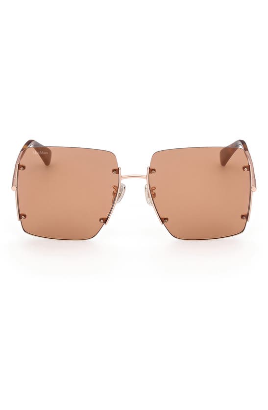 Max Mara 60mm Geometric Sunglasses In Matte Rose Gold / Brown Mirror