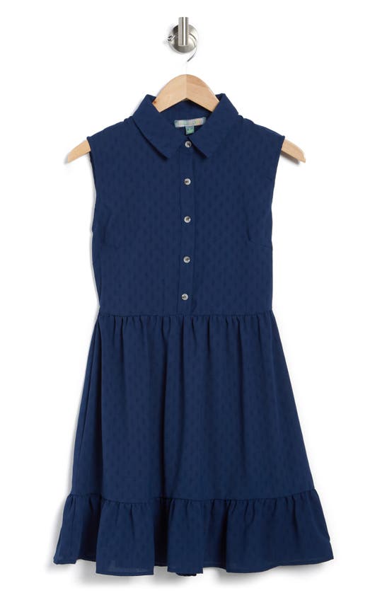 Good Luck Gem Collared Button Placket Sleeveless Minidress In Navy Washed