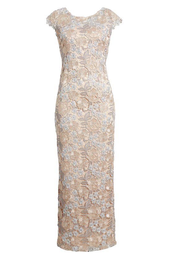 Shop Xscape Floral Lace Sheath Gown In Rose/ Gold