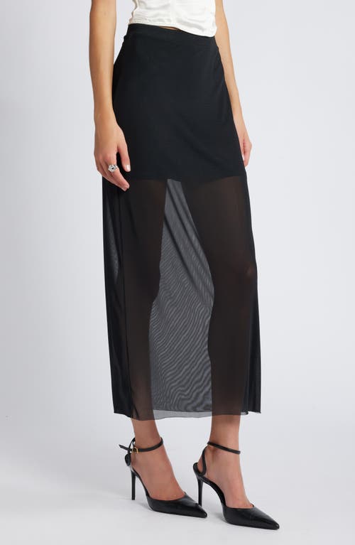 Open Edit Sheer Mesh Midi Skirt In Black