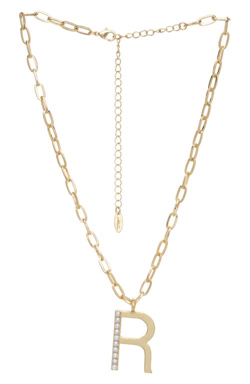 Ettika Imitation Pearl Initial Pendant Necklace in Gold- R at Nordstrom