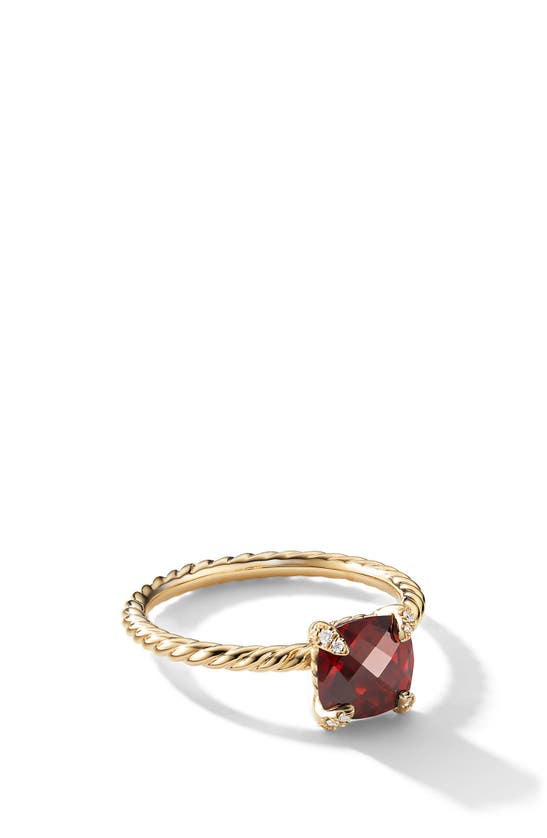 David Yurman 'châtelaine' Ring With Diamonds In Yellow Gold/ Garnet
