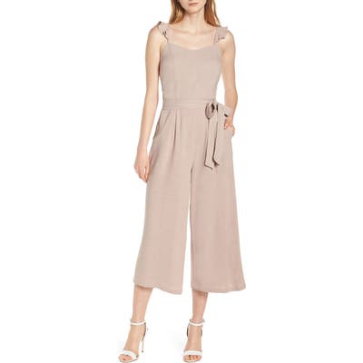 Fraiche By J Ruffle Crop Jumpsuit, Beige