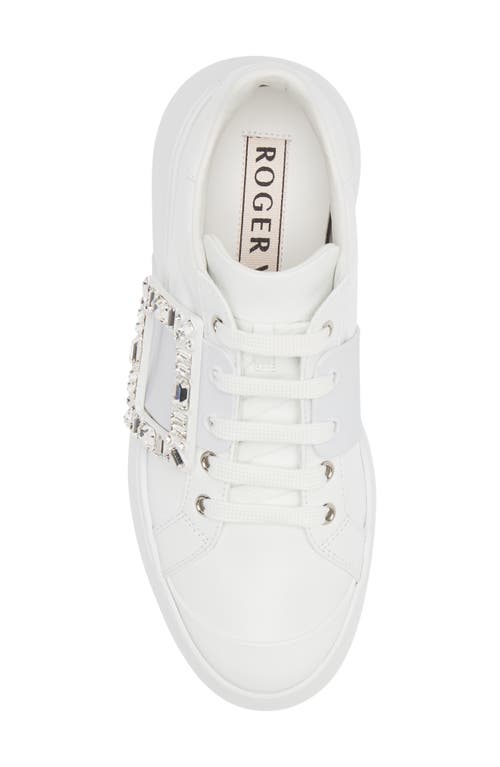 Roger Vivier Viv Skate Crystal-embellished Rubber-trimmed Leather Sneakers In White