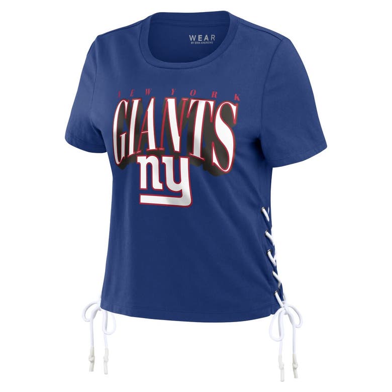 Wear By Erin Andrews Royal New York Giants Lace Up Side Modest Cropped T-shirt In Royal