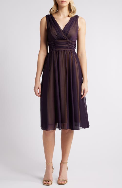 Connected Apparel Chiffon Overlay Fit & Flare Dress at Nordstrom,