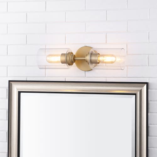 Jonathan Y Giles 2-light Farmhouse Industrial Iron Cylinder Led Sconce In Brass Gold