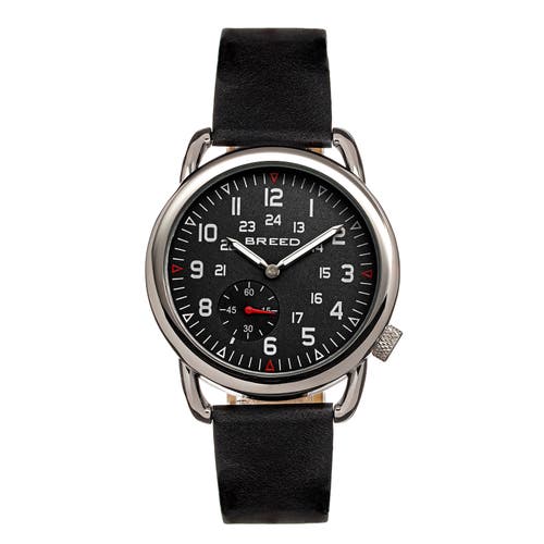 Breed Regulator Leather-band Watch W/second Sub-dial In Black