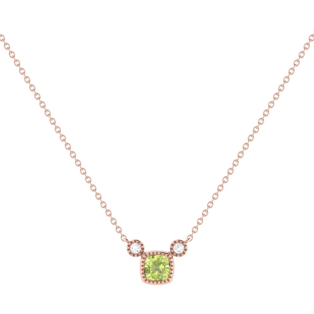 Luvmyjewelry Cushion Cut Peridot & Diamond Birthstone Necklace In Rose Gold