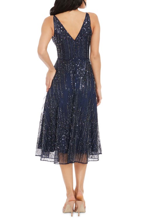 Shop Dress The Population Elisa Fit & Flare Sequin Tulle Cocktail Dress In Midnight Blue Multi