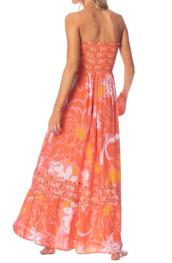 Shop Maaji Bewitched Floral Strapless Cover-up Maxi Dress In Orange