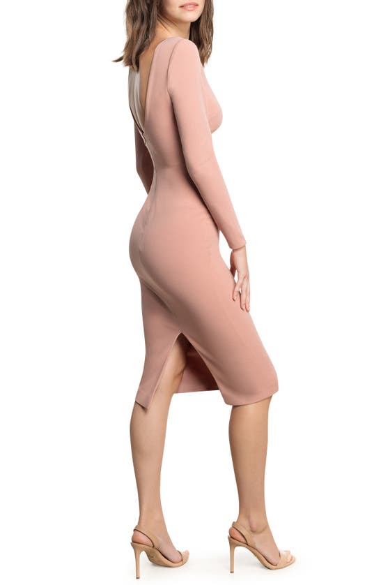 Shop Dress The Population Emery Low Back Long Sleeve Body-con Midi Dress In Blush