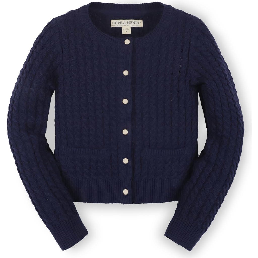 Hope & Henry Girls' Organic Classic Cable Cardigan, Kids In Navy Cable