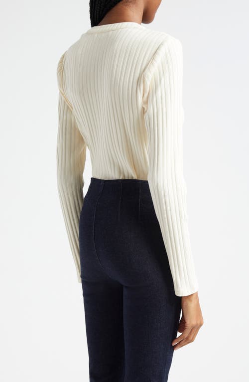Veronica Beard Jocelyn V-neck Rib Cotton Top In Ivory