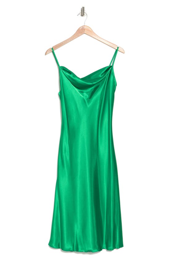 Shop Bebe Satin Cowl Neck Midi Dress In Emerald