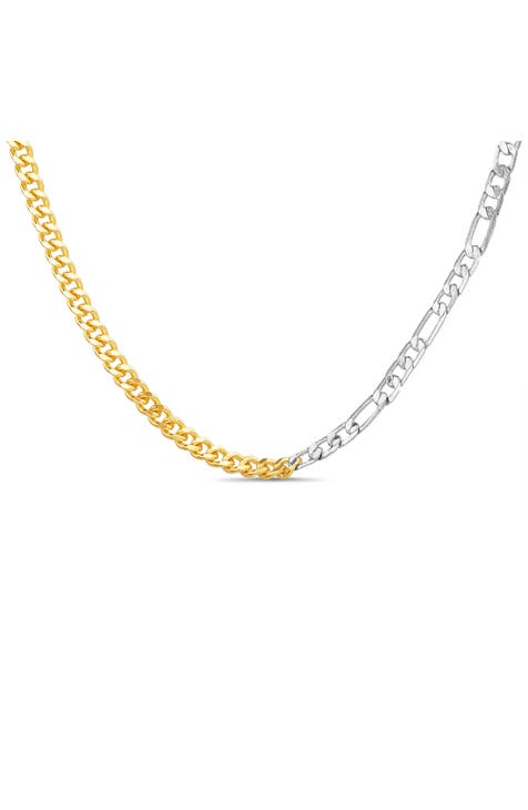 Two-Tone Figaro & Vine Link Necklace