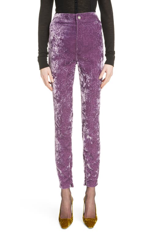 High Waist Crushed Stretch Velvet Skinny Pants in Lilas