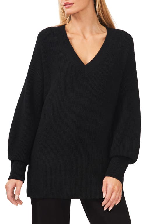 halogen(r) V-Neck Tunic Sweater in Rich Black