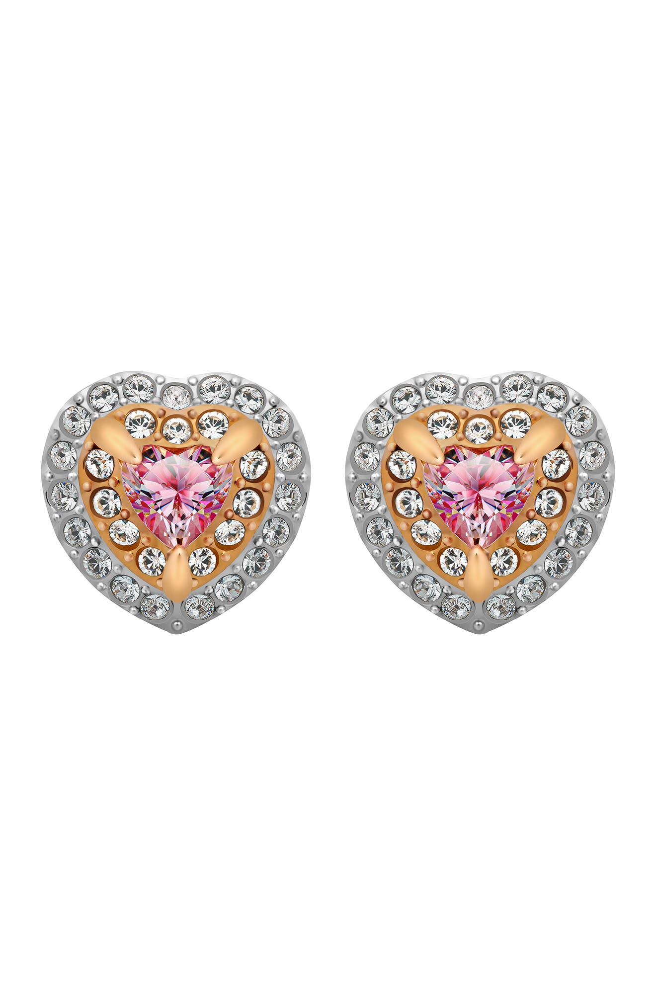 Swarovski Heart Shaped Crystal Stud Earrings In Multi