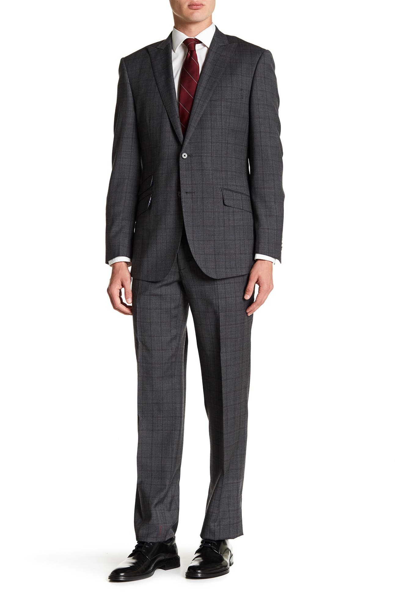 English Laundry | Grey Plaid Two Button Peak Lapel Wool Suit ...