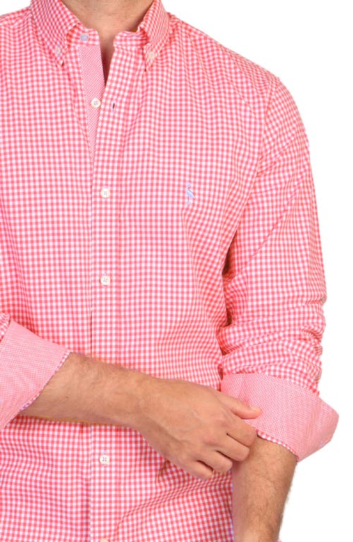 Shop Tailorbyrd Gingham Stretch Button-down Shirt In Red