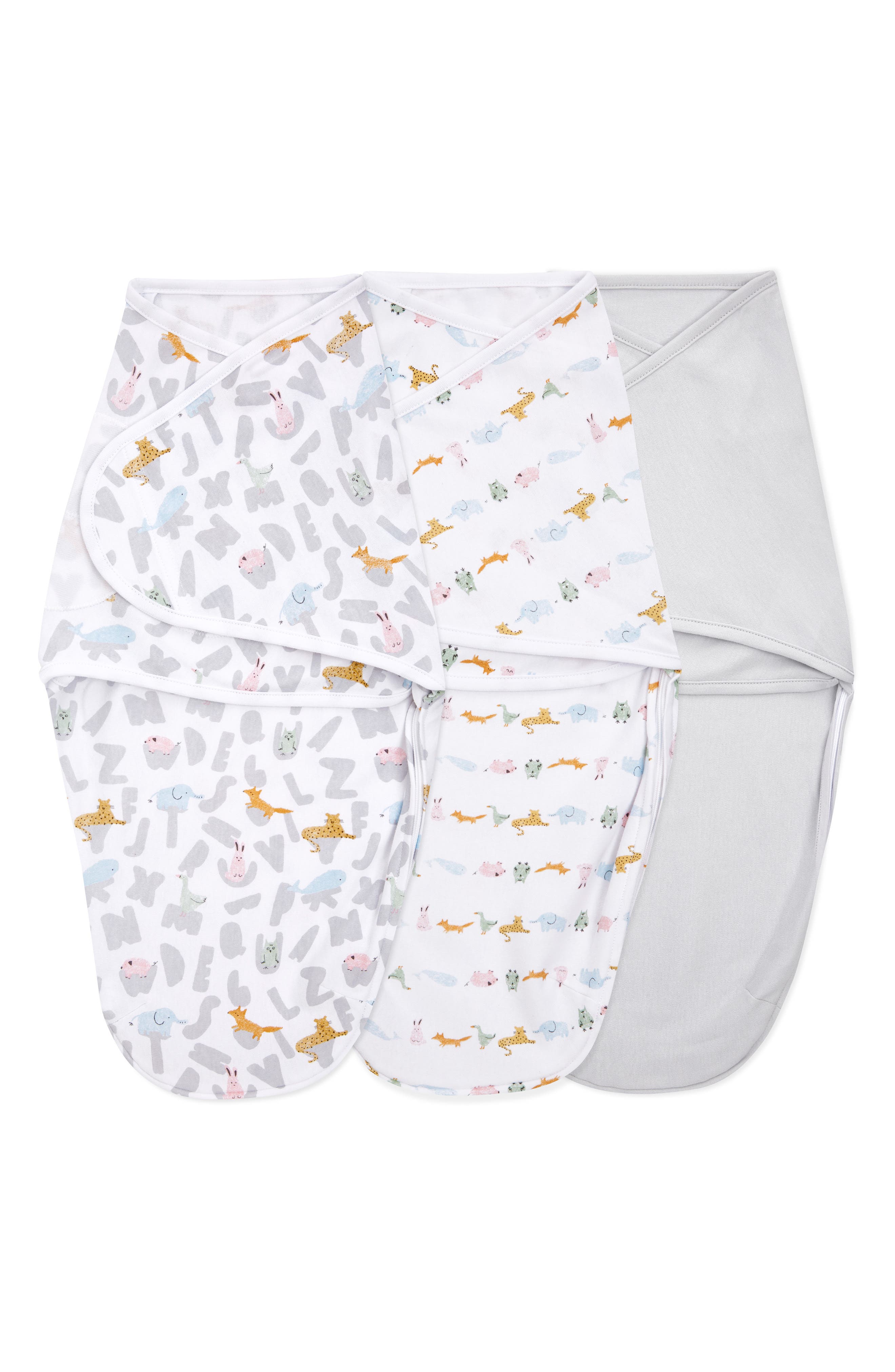 aden + anais Aden & Anais Essentials Wrap Swaddle - Set of 3 in Alphabet Animals Grey