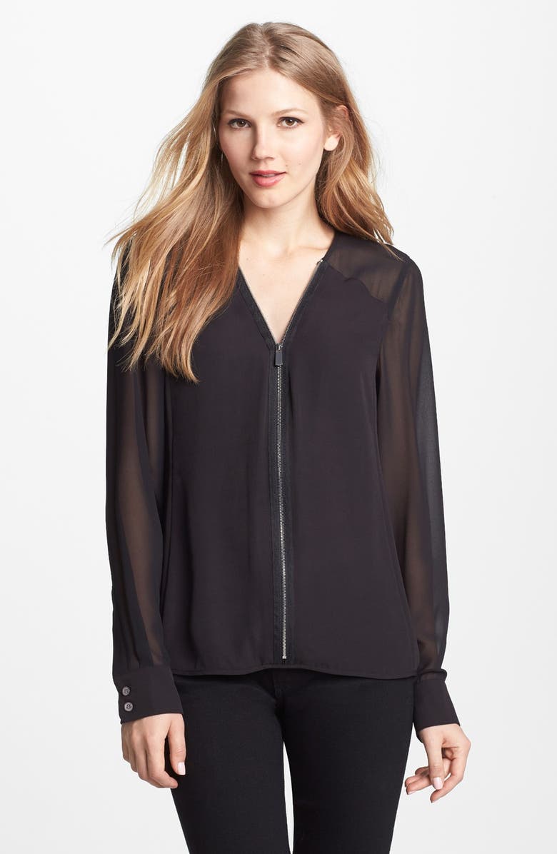 Vince Camuto Zip Front Chiffon Sleeve Blouse | Nordstrom
