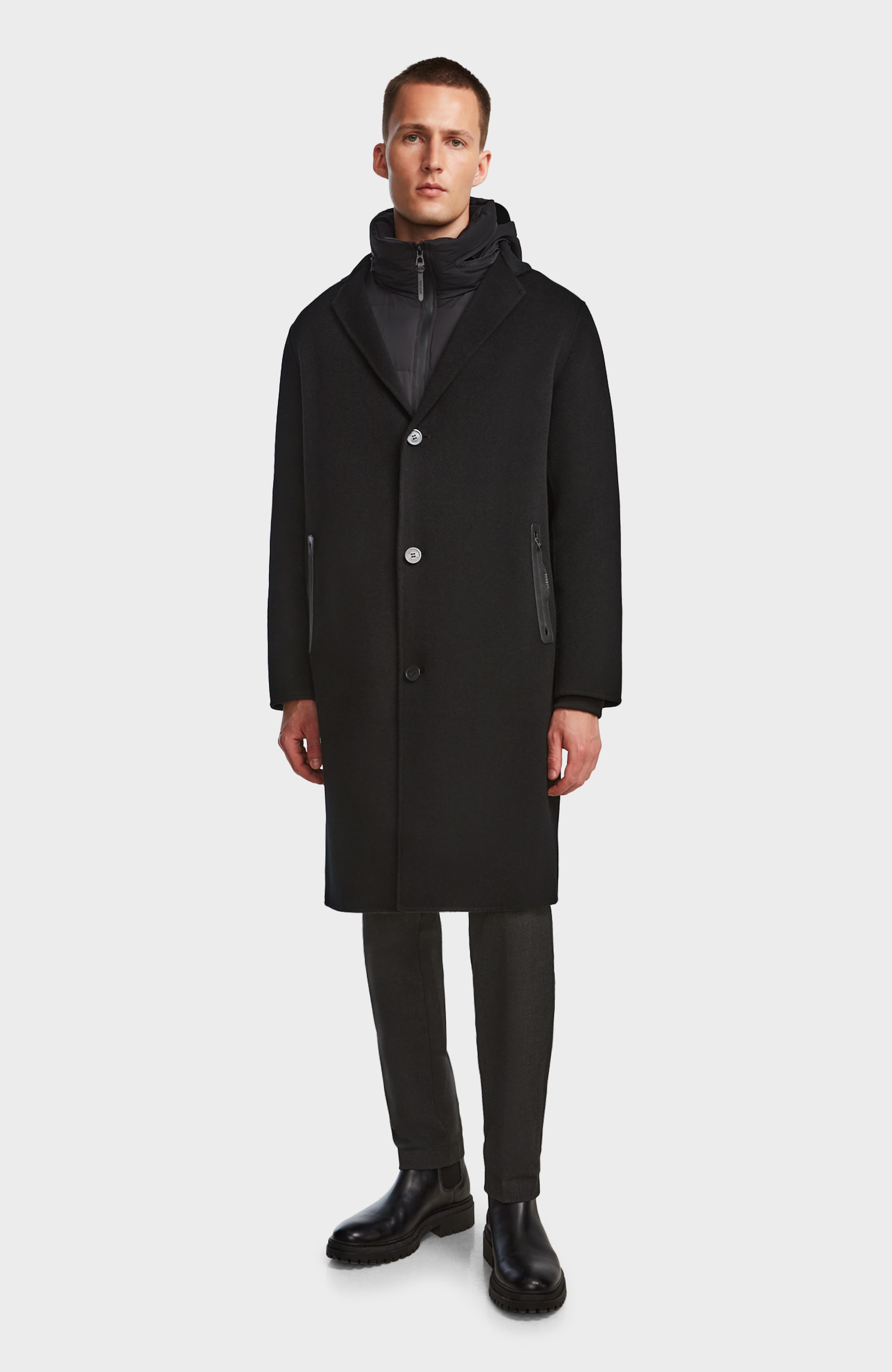 Rudsak DRAL MEN'S 2-IN-1 WOOL AND DOWN COAT in Black 