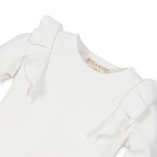 Shop Hope & Henry Baby Girls' Pointelle Yoke Ruffle Sweater, Infant In Soft White