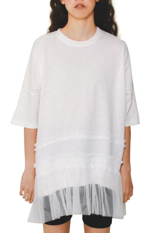 Absence of Colour Anna Oversize Mesh Overlay Cotton T-Shirt in White