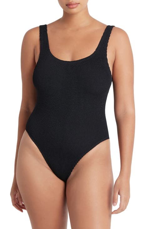 Nia- Plunge neck black one piece bathing suit