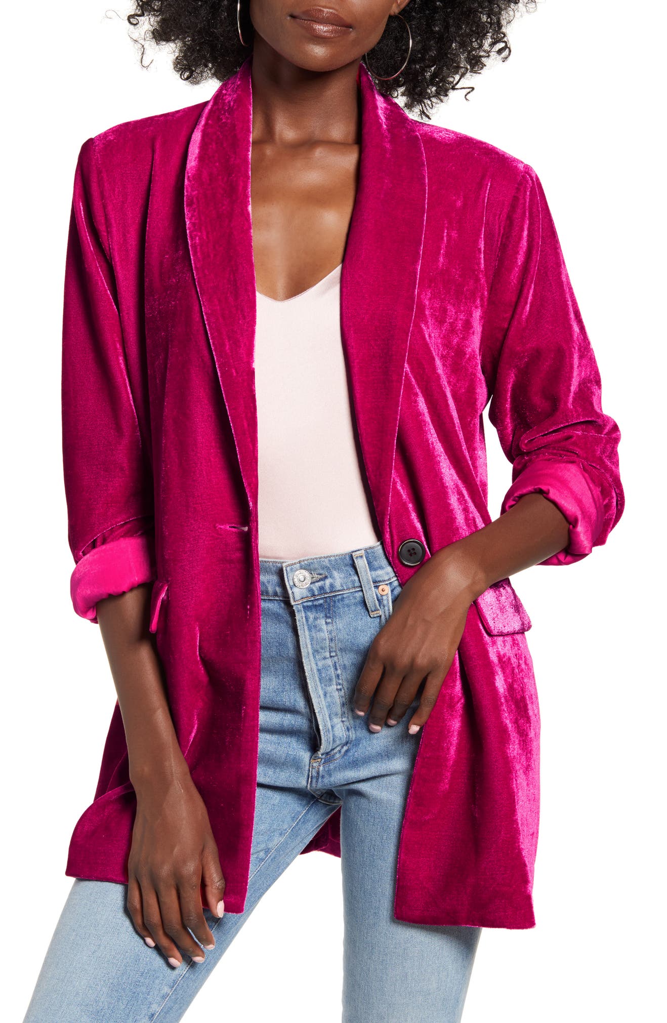ENDLESS ROSE Velvet Blazer, Main, color, PINK