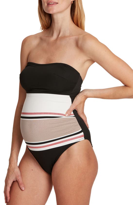 Cache Coeur Riviera Stripe One-piece Maternity Swimsuit In Black