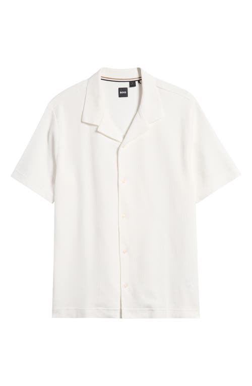 BOSS Powell Cotton Corduroy Camp Shirt White at Nordstrom,