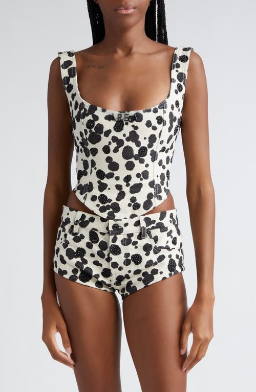 Area Dalmatian Denim Corset Top Black/Off White at Nordstrom,