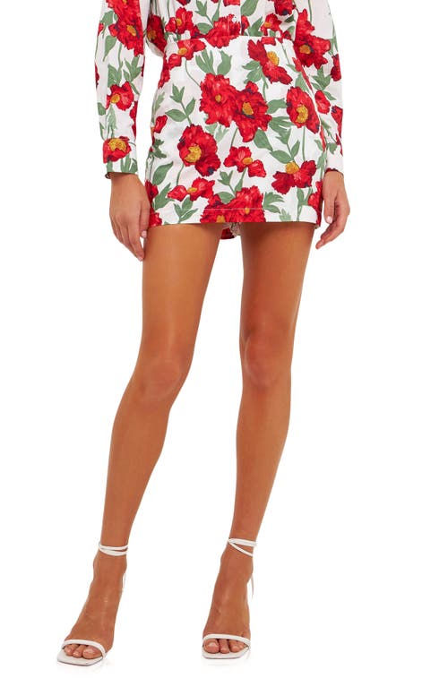 Endless Rose Floral Cotton Mini Skort In White/red