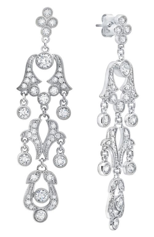 x Andrew Prince Scrool Crystal Drop Earrings in Platinum