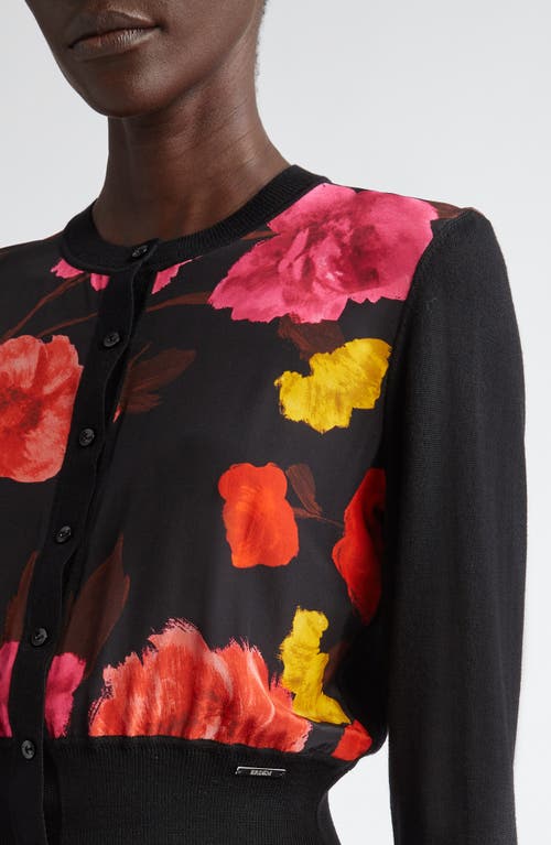 Shop Erdem Floral Wool & Silk Crêpe De Chine Cardigan In Black/violette Bloom Black