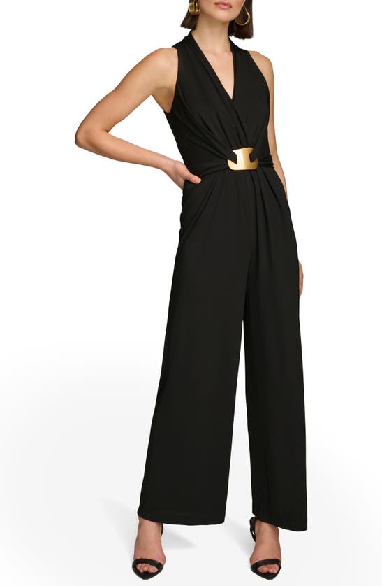 Shop Dkny Belt Detail Sleeveless Jumpsuit In Black