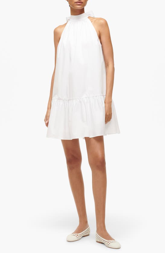 Shop Staud Marlowe Halter Neck Stretch Poplin Trapeze Dress In White