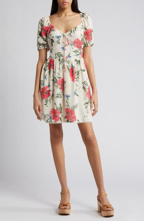 Floral Puff Sleeve Fit & Flare Dress in Pink Floral