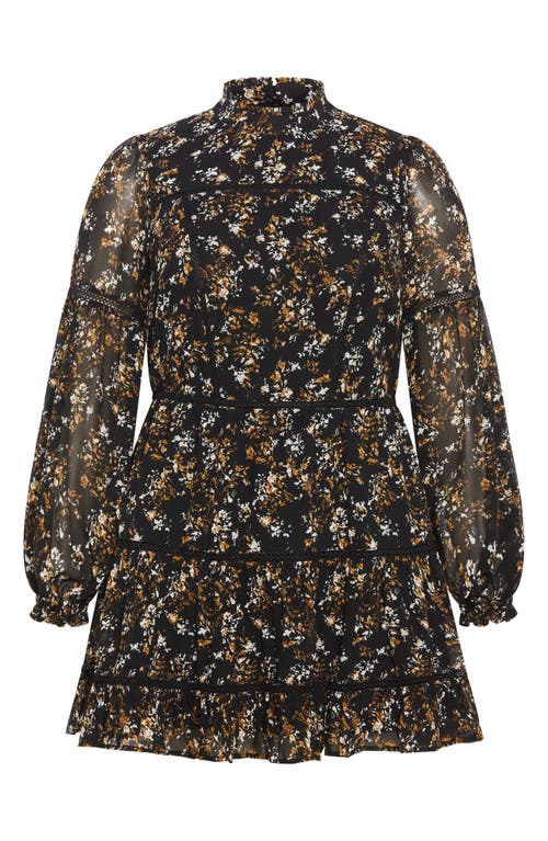 City Chic Elise Floral Long Sleeve Tiered Minidress In Fall Floral