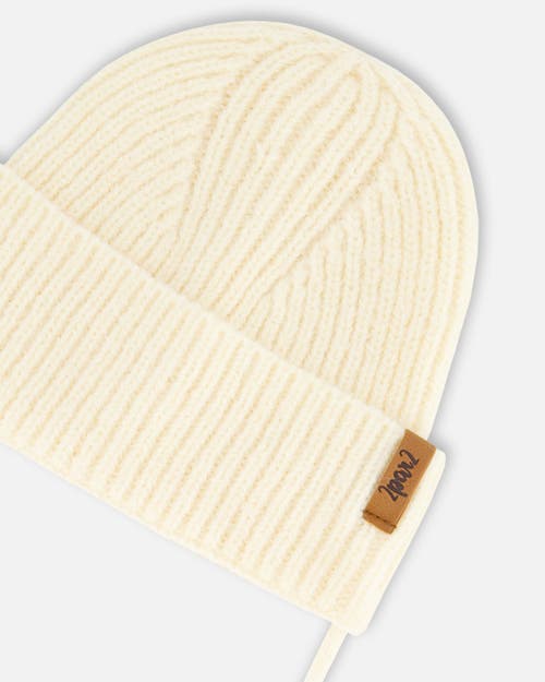Deux Par Deux Baby Girl's Mid-season Knit Hat With Strings Off White In Whisper White