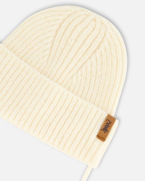 Shop Deux Par Deux Baby Girl's Mid-season Knit Hat With Strings Off White In Whisper White