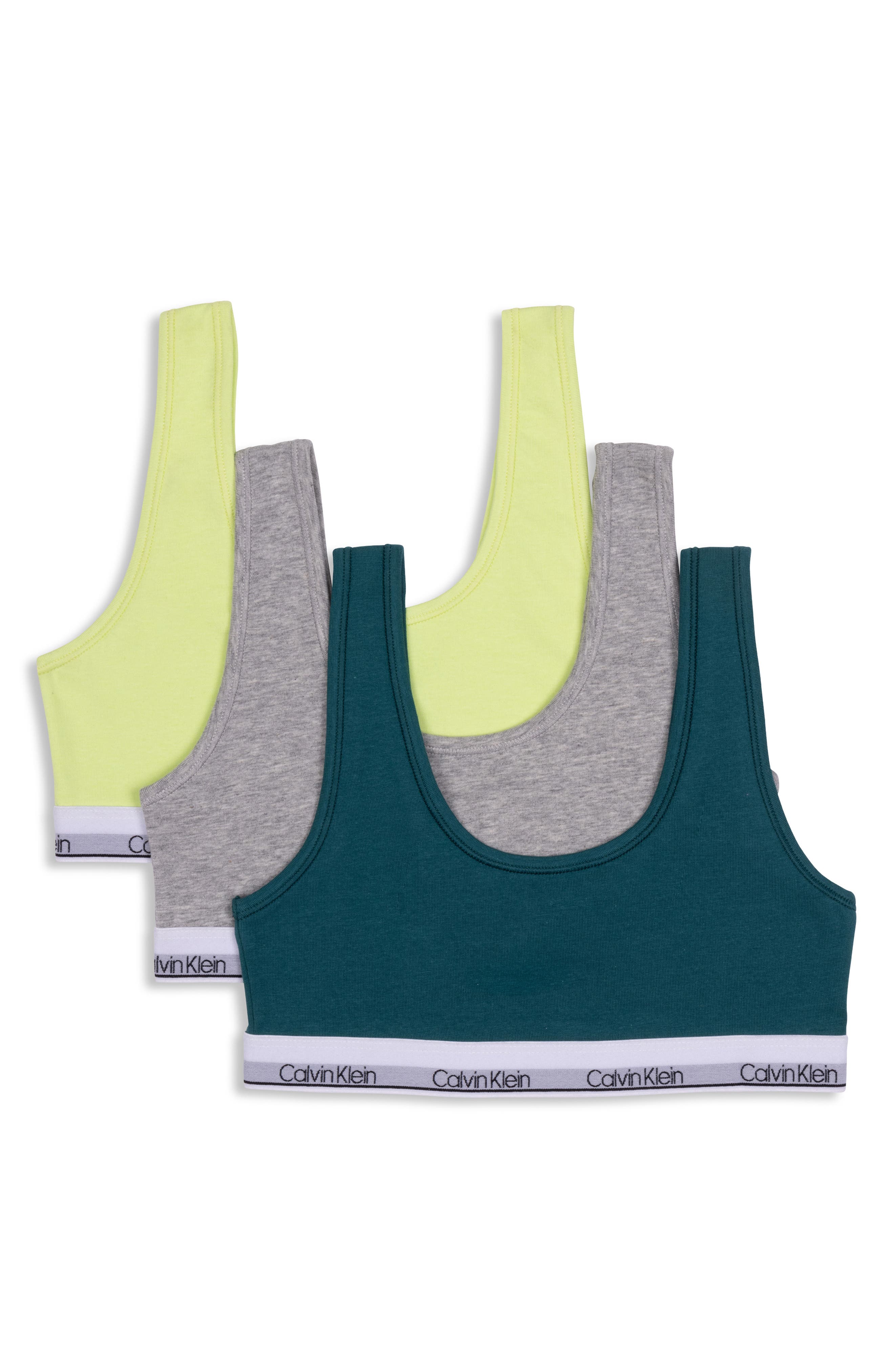 Calvin Klein Kids' Assorted 3-Pack Bralettes in Pacific/Heather Grey/Energy 