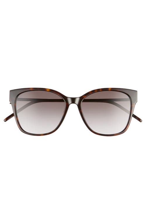 Saint Laurent 56mm Rectangular Sunglasses In Shiny Dark Havana/grey Grad