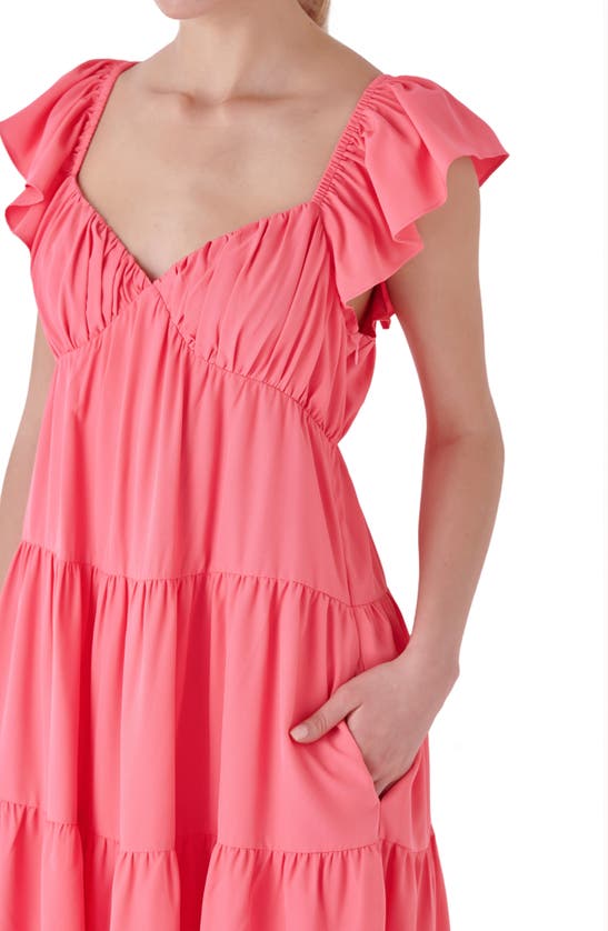 Shop Endless Rose Ruffle Bow Tiered Maxi Sundress In Pink