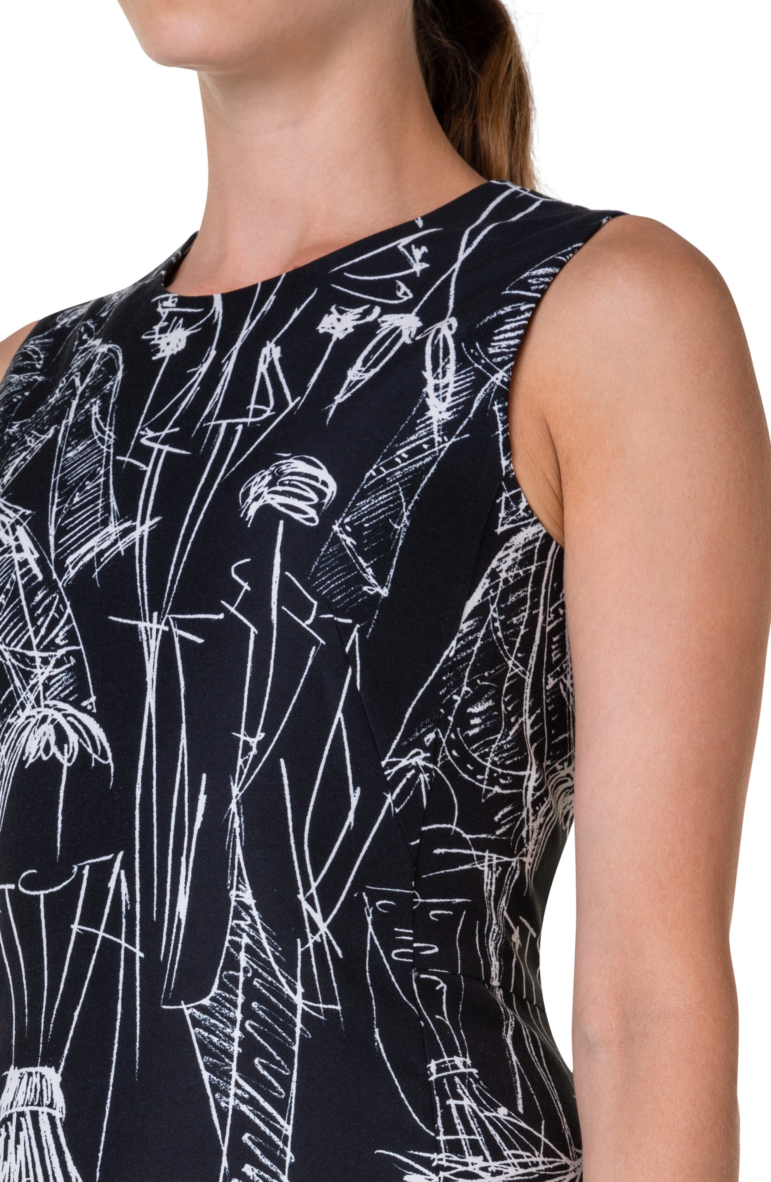 Akris Croquis Sketch Print Sleeveless Cotton & Silk Blend Sheath Dress in  Black-Ecru