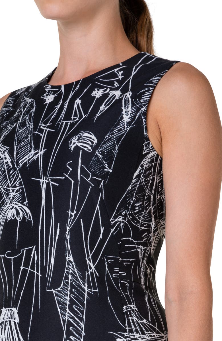 Akris Croquis Sketch Print Sleeveless Cotton & Silk Blend Sheath Dress ...